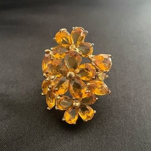 Orange rhinestone floral ring